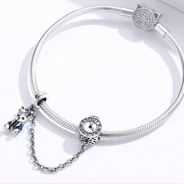 White rabbit and clock security chain for bracelets