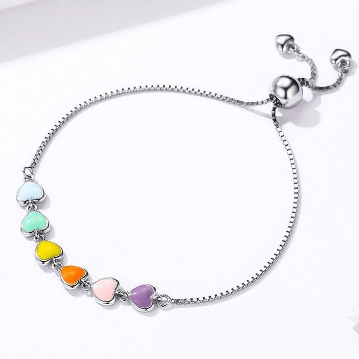 rainbow heart sterling silver bracelet