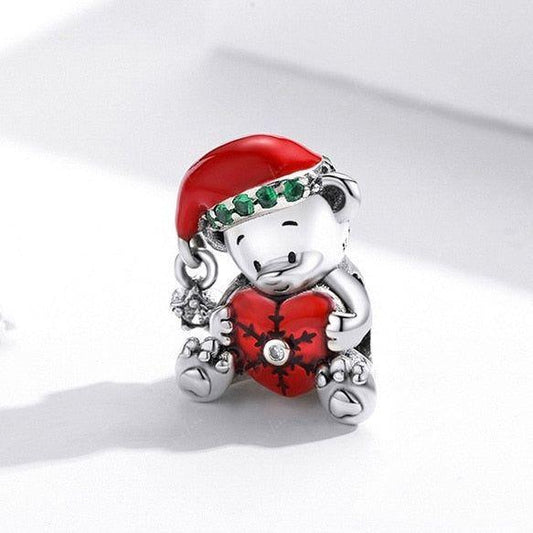 Christmas bear sterling silver charm
