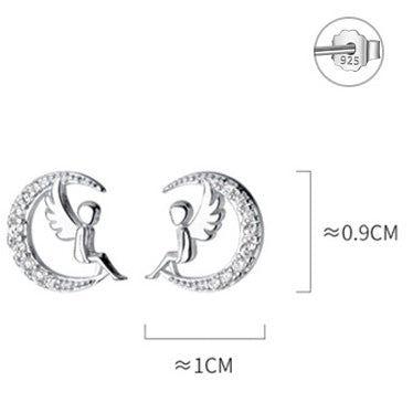 Fairy angel on crescent moon stud earrings