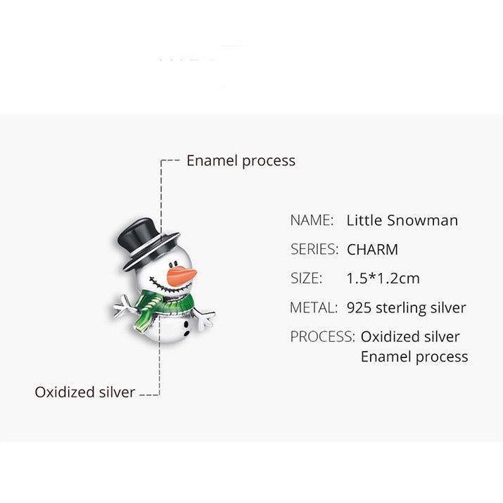 Christmas snowman sterling silver bead charm for bracelet