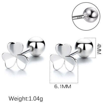 Clover leaves screw back sterling silver stud earrings