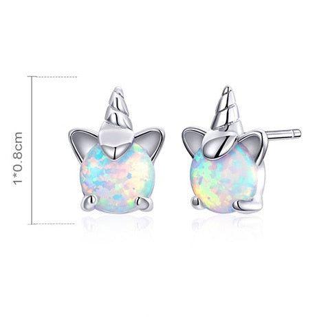 Unicorn opal stone sterling silver stud earrings
