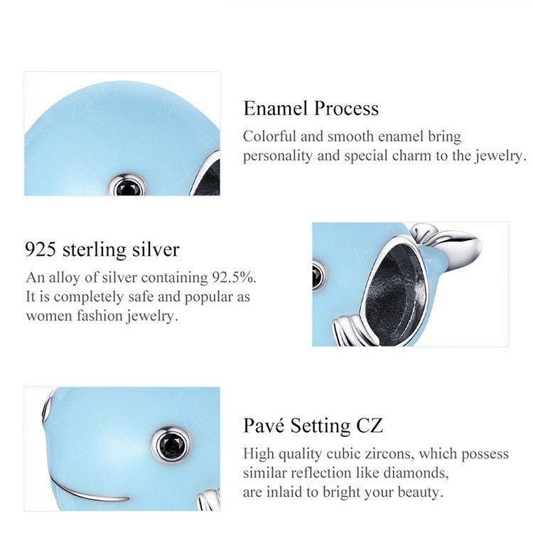 Whale sterling silver bead charm for bracelet