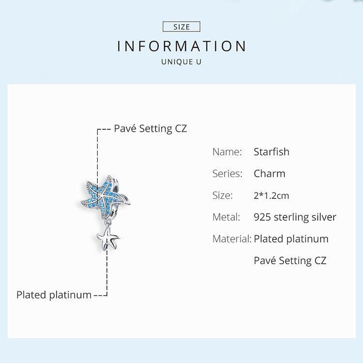 Blue Starfish dangle bead sterling silver charm