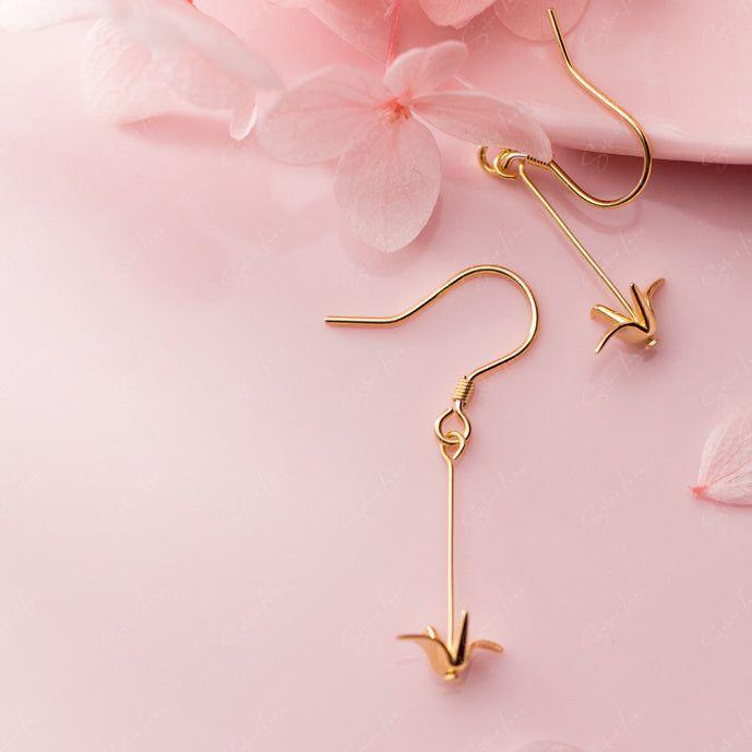 origami paper crane silver earrings