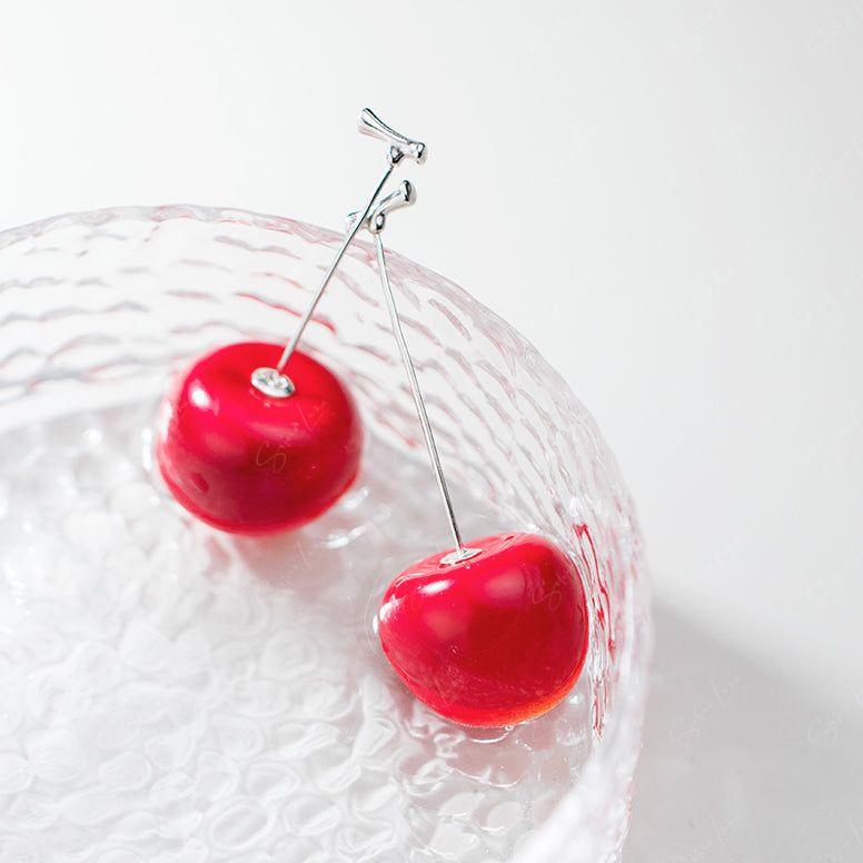 Cherry fruit sterling silver dangle drop earrings