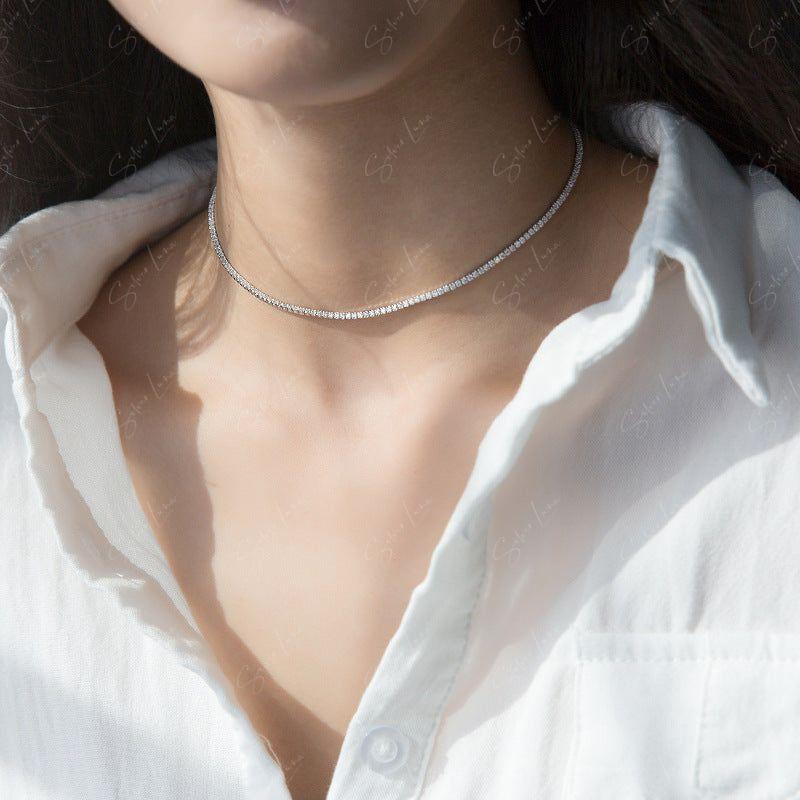 Cubic zirconia sterling silver choker necklace