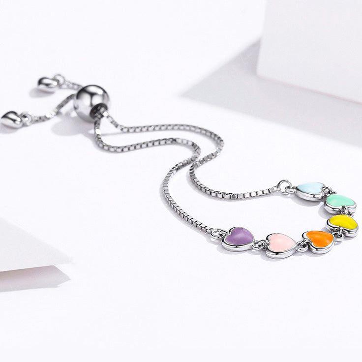 rainbow Valentine heart silver bracelet