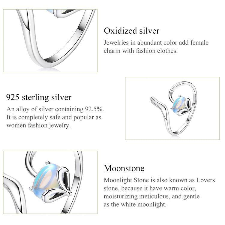 Moonstone fox adjustable sterling silver ring