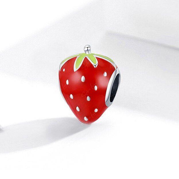 Red strawberry bead charm for bracelets