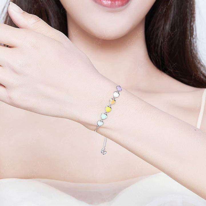 rainbow heart sterling silver bracelet