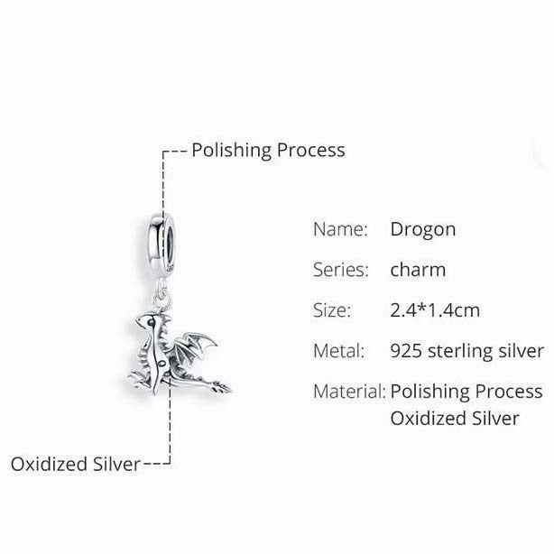 Dragon sterling silver pendant charm for bracelet