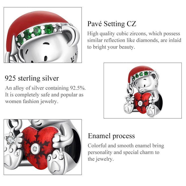Christmas bear sterling silver charm