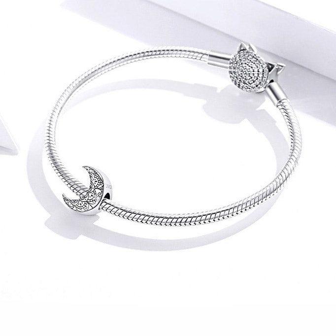 Crescent moon sterling silver charm for bracelets