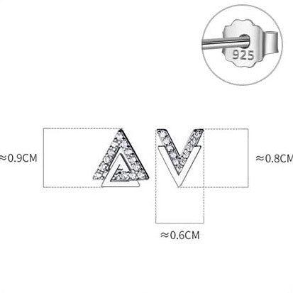 Abstract triangle and V shape sterling silver stud earrings