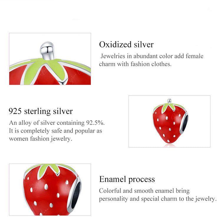 Red strawberry bead charm for bracelets