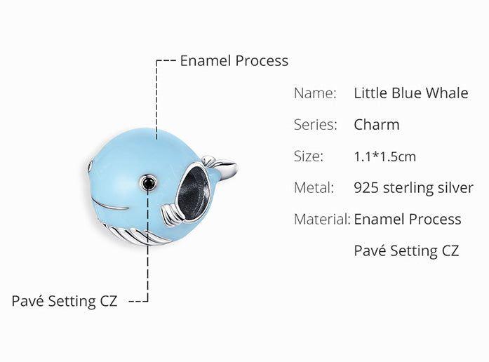 Whale sterling silver bead charm for bracelet