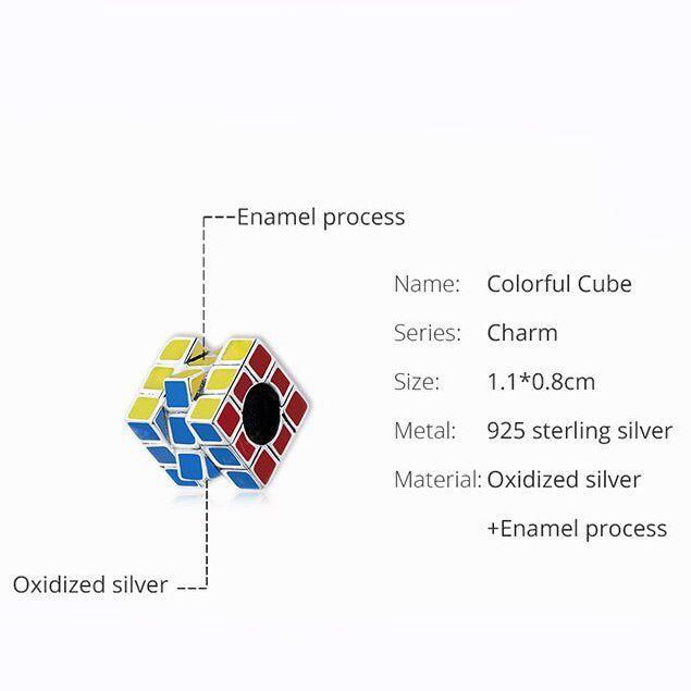 Rubik's cube sterling silver bead charm for bracelet