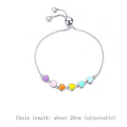 Rainbow heart charms sterling silver bracelet