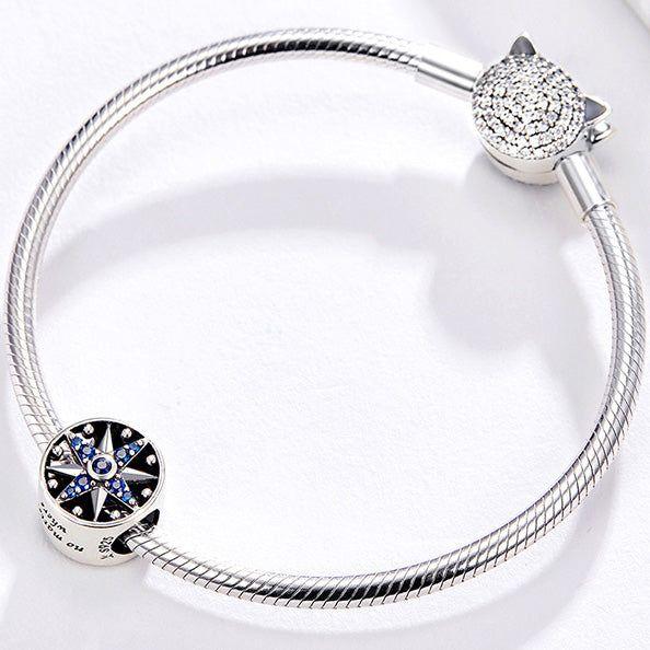 Travel ship and compass bead charm for bracelet