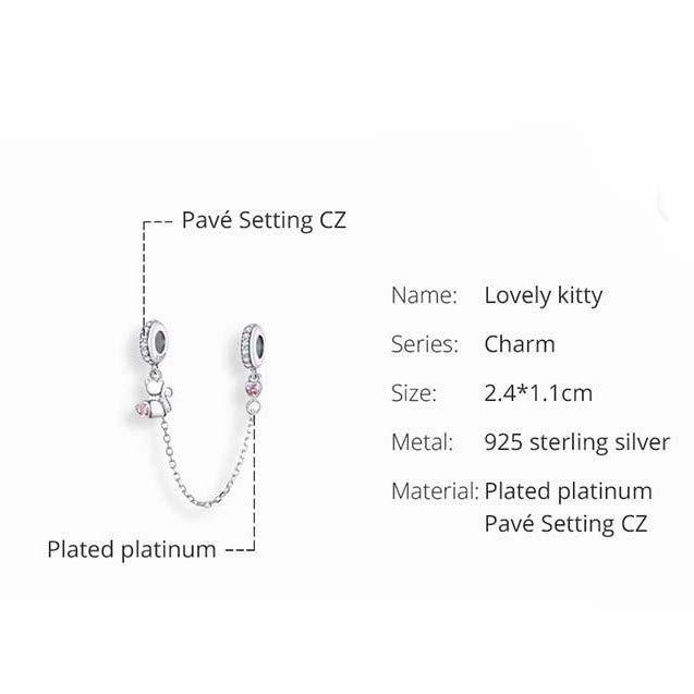 Lovely cat with heart security chain for bracelets