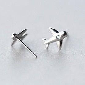 Tiny airplane sterling silver stud earrings