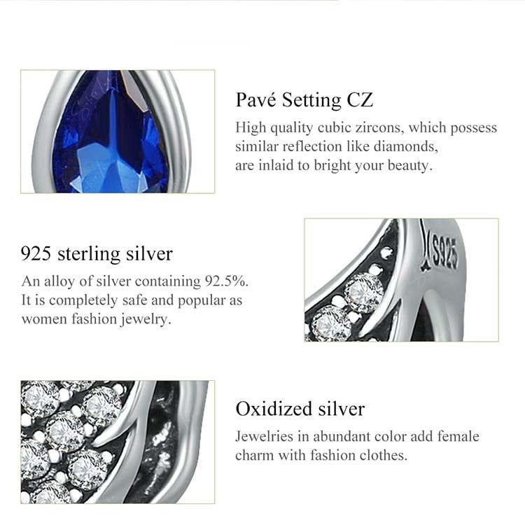 Angel wings tear drop sterling silver charm