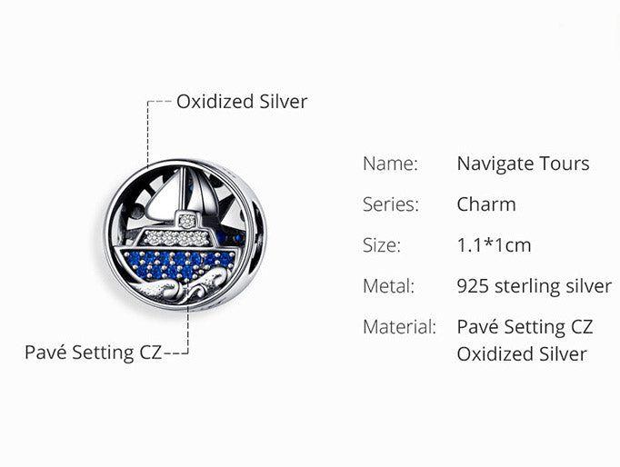 Travel ship and compass bead charm for bracelet