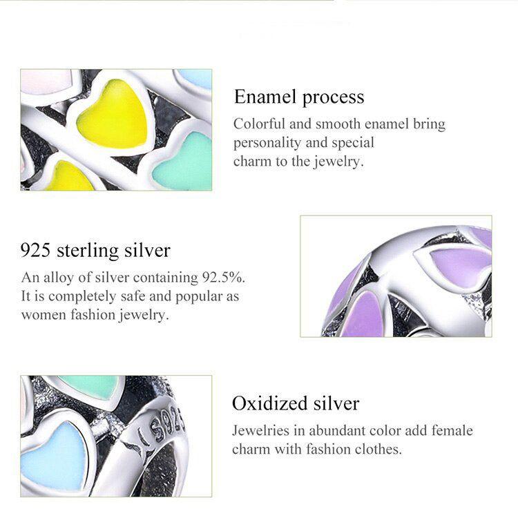 Rainbow sterling silver heart charm for bracelet
