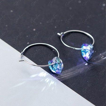 Crystal heart hoop sterling silver earrings