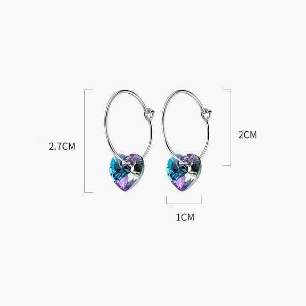 Crystal heart hoop sterling silver earrings