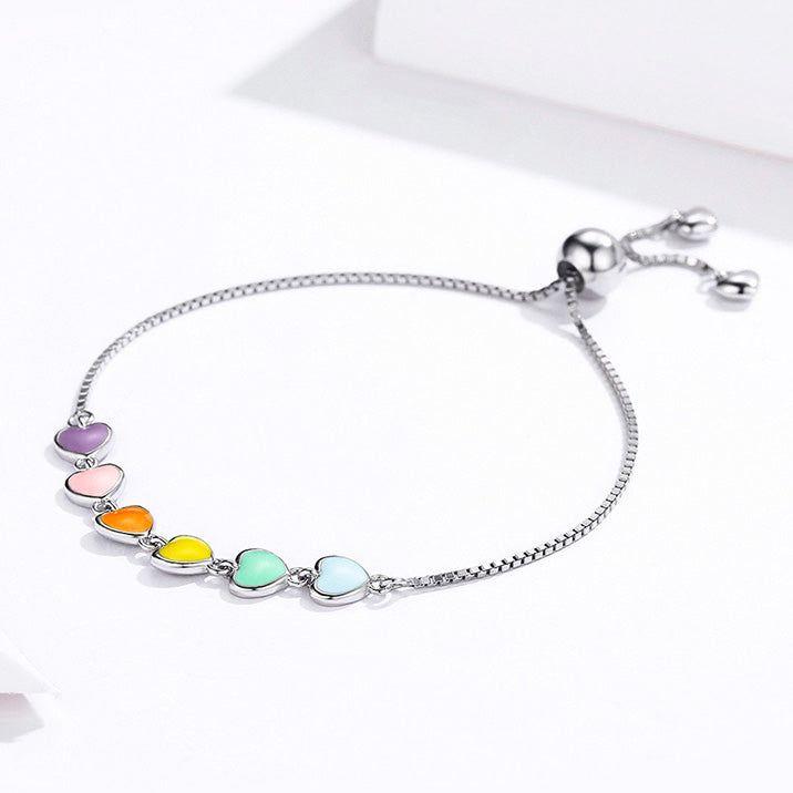 rainbow Valentine heart silver bracelet