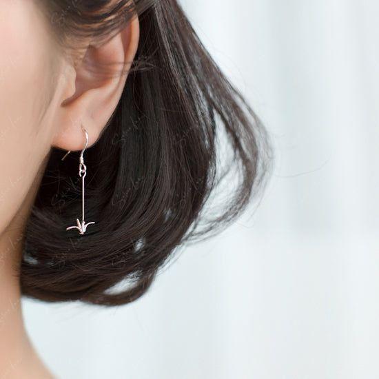origami paper crane silver earrings
