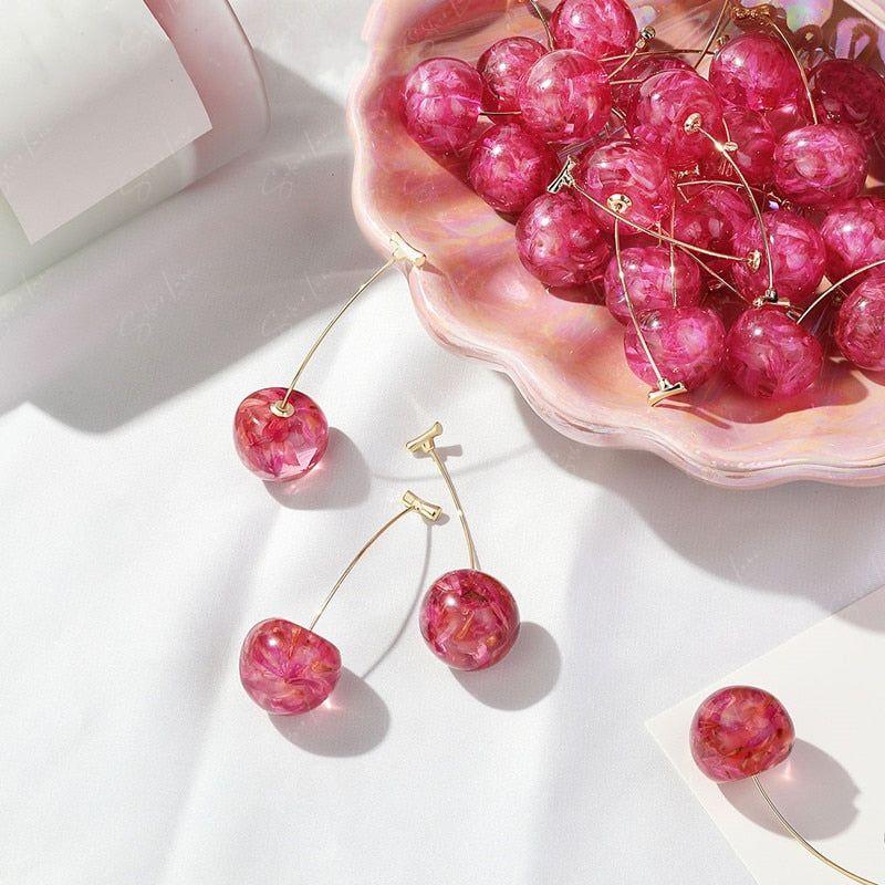 Cherry fruit dangle drop earrings