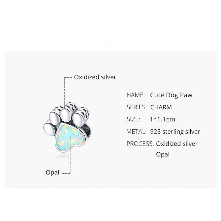 Opal stone paw bead sterling silver charm