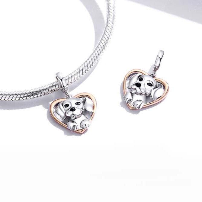 dog with heart dangle charm