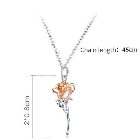 Rose flower sterling silver pendant necklace