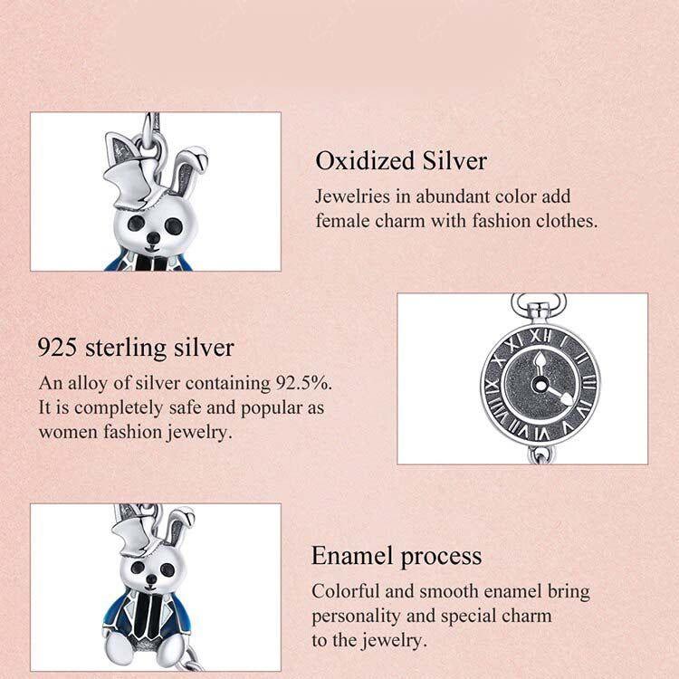 White rabbit and clock security chain for bracelets