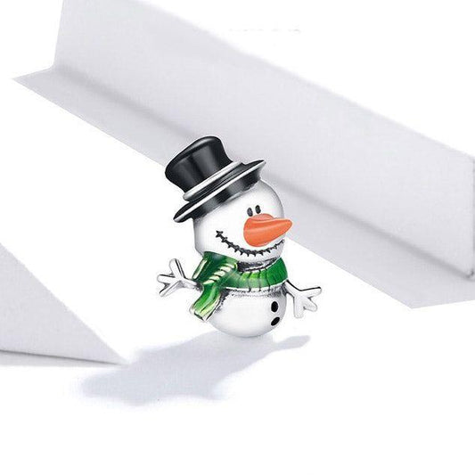 snowman silver bead charm