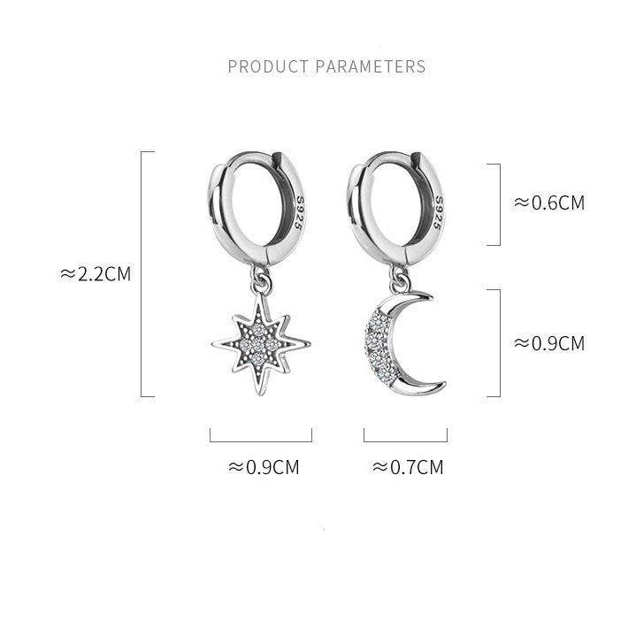 Moon and star asymmetric hoop earrings