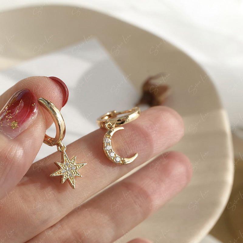 moon and star hoop earrings