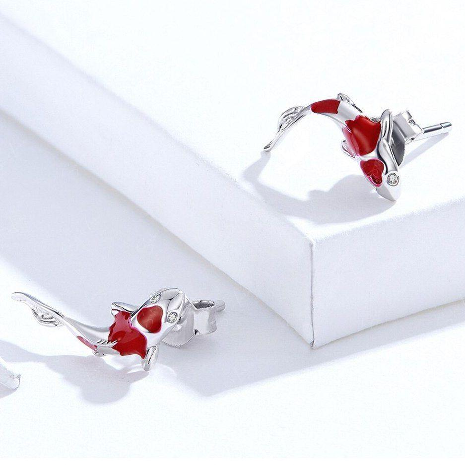 Lucky Koi fish sterling silver stud earrings