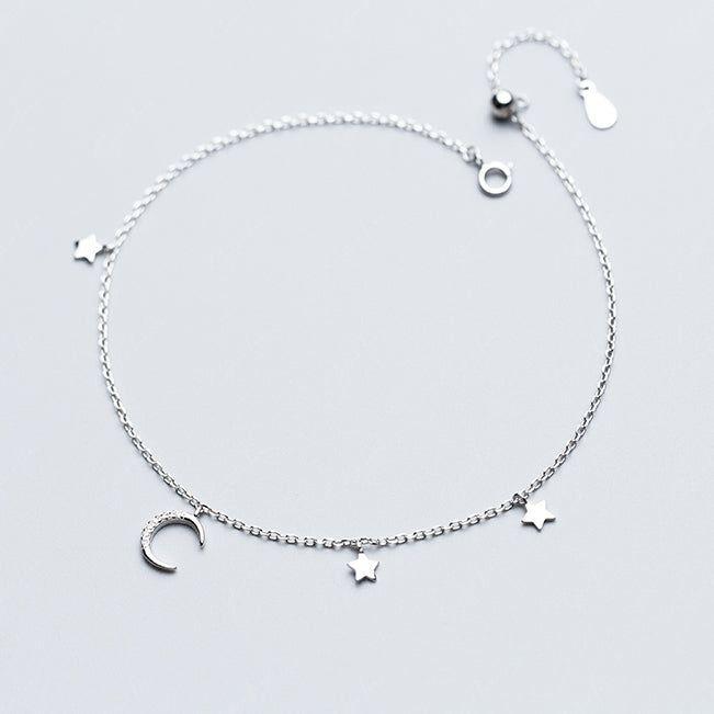 moon and star sterling silver anklet