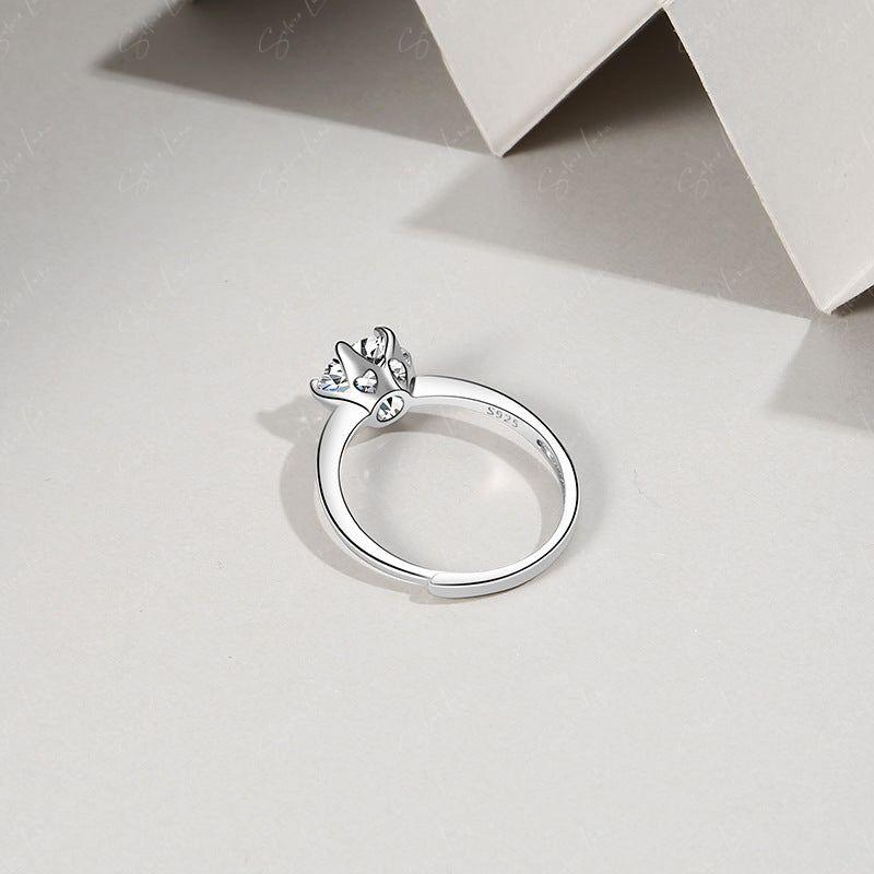Solitaire cubic zirconia adjustable sterling silver ring