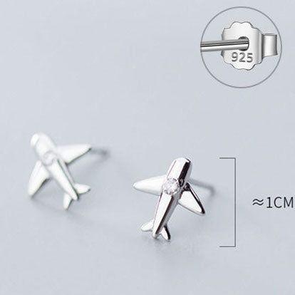 Tiny airplane sterling silver stud earrings