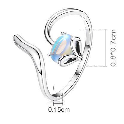 Moonstone fox adjustable sterling silver ring
