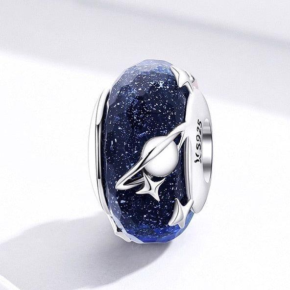 Planet and star Murano glass bead charm for bracelet