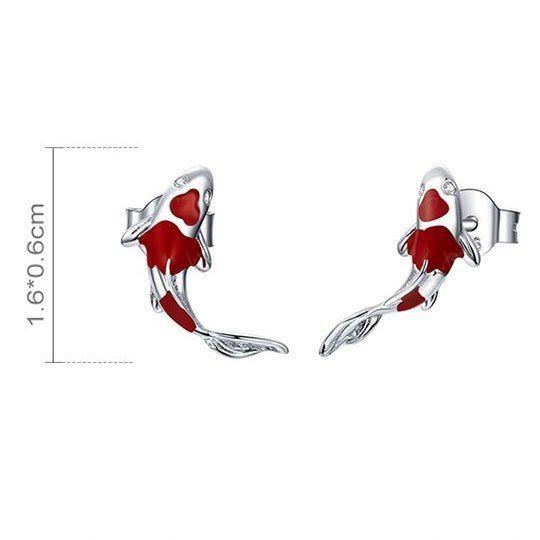 Lucky Koi fish sterling silver stud earrings