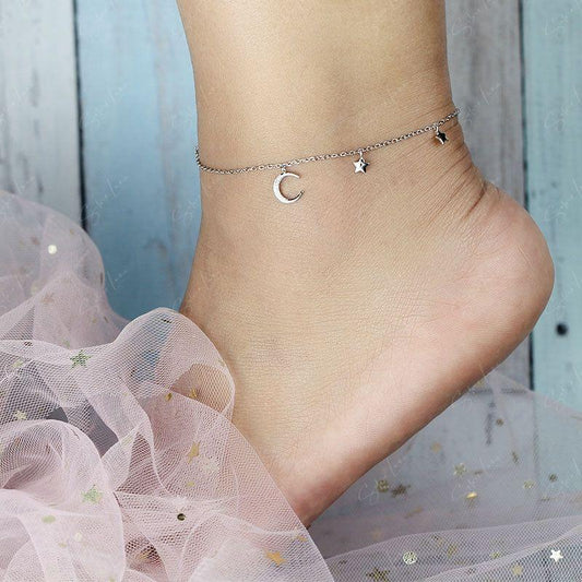 moon and star sterling silver anklet